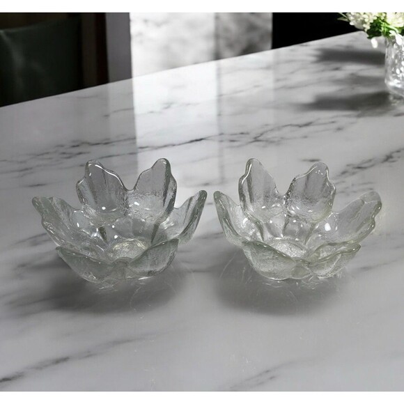VTG Ravenhead FlairCrystal Glass Lotus Tealight Candle Holder 6" MCM Set Of 2